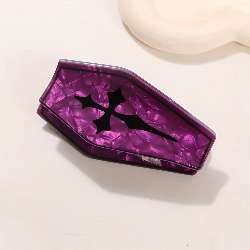 1 piece purple halloween coffin hair claw clip|hair clip|barrette|hair accessories