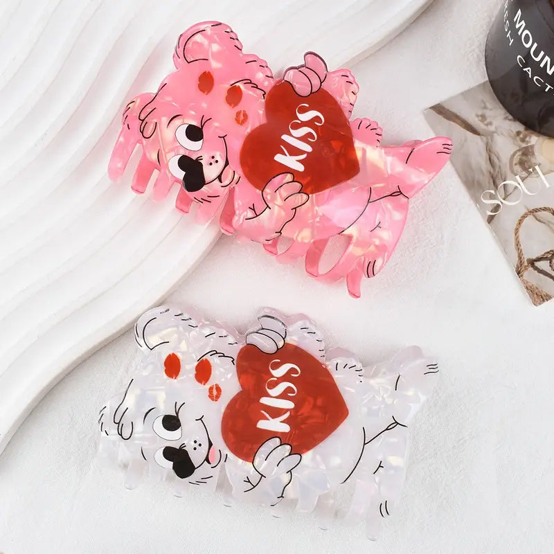 1 piece cartoon bear heart hair claw clip|hair clip|barrette|hair accessories