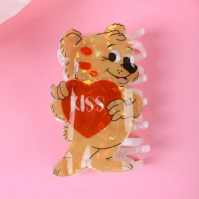 1 piece cartoon bear heart hair claw clip|hair clip|barrette|hair accessories