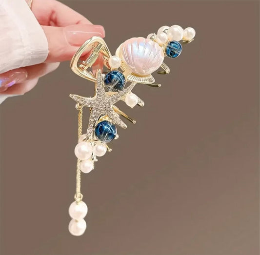 1 piece elegant starfish seashell hair claw clip|hair clip|barrette|hair accessories