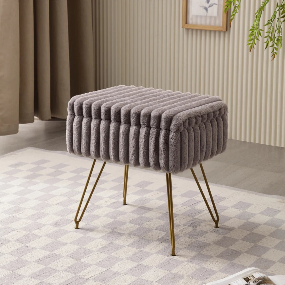 Chic Faux Fur Vanity Stool With Storage
