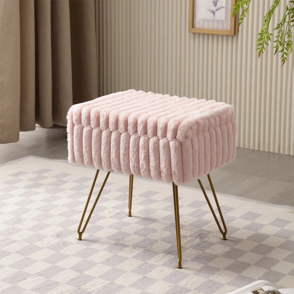 Chic Faux Fur Vanity Stool With Storage
