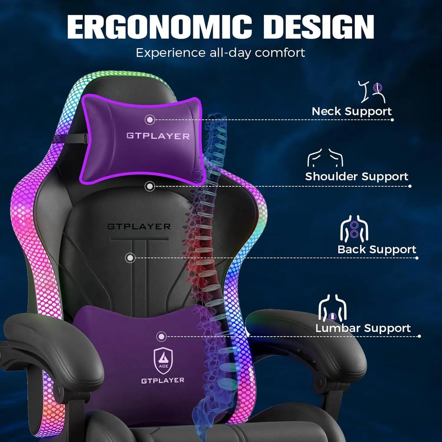 Ergonomic Gaming Chair with RGB LED Lights