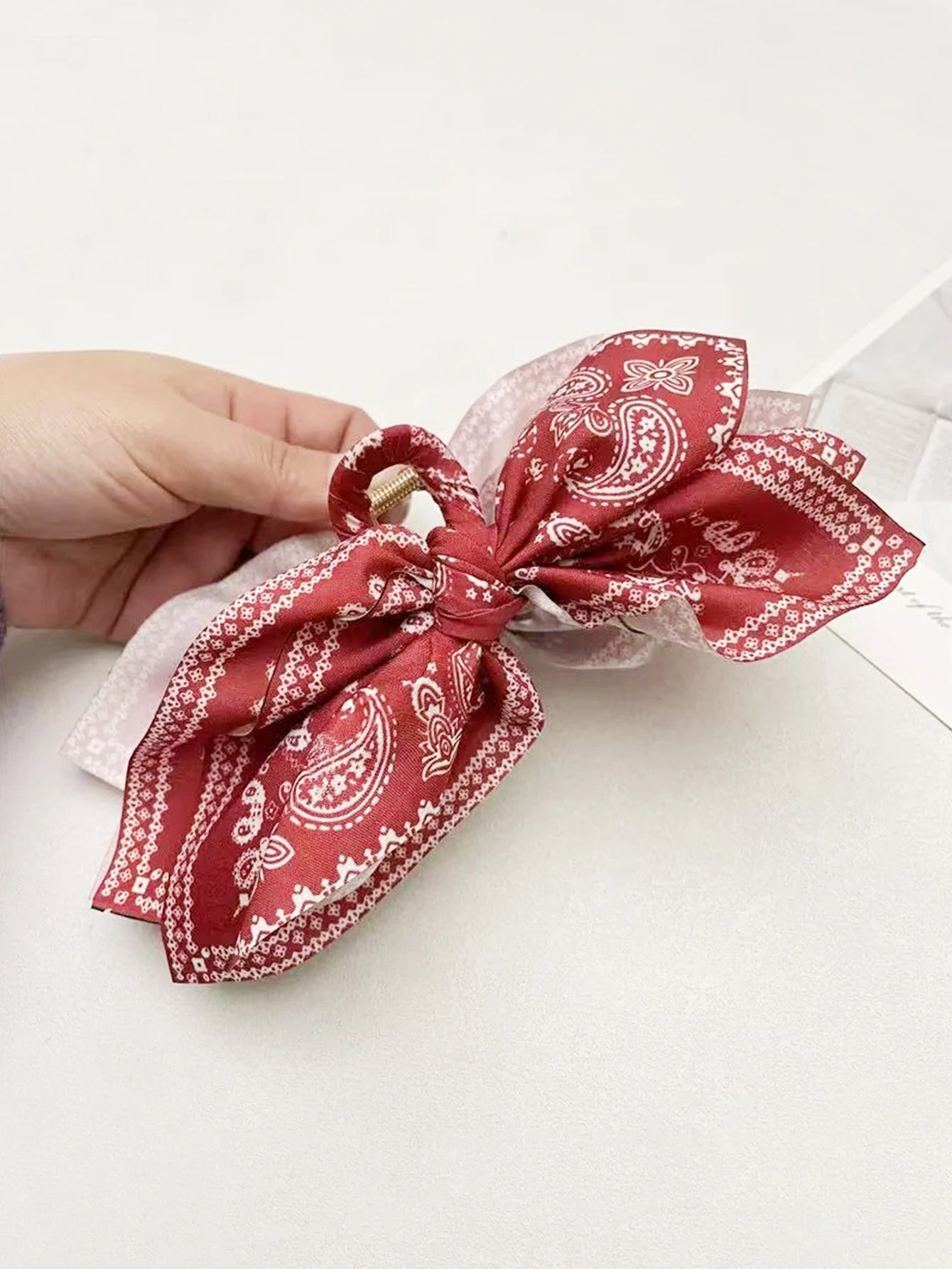 1 piece red bow bandana boho hair claw clip|hair clip|barrette|hair accessories