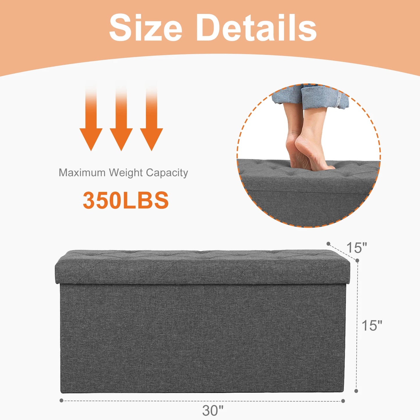 JHK Folding Storage Ottoman Bench