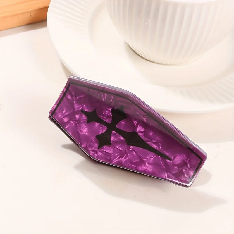 1 piece purple halloween coffin hair claw clip|hair clip|barrette|hair accessories