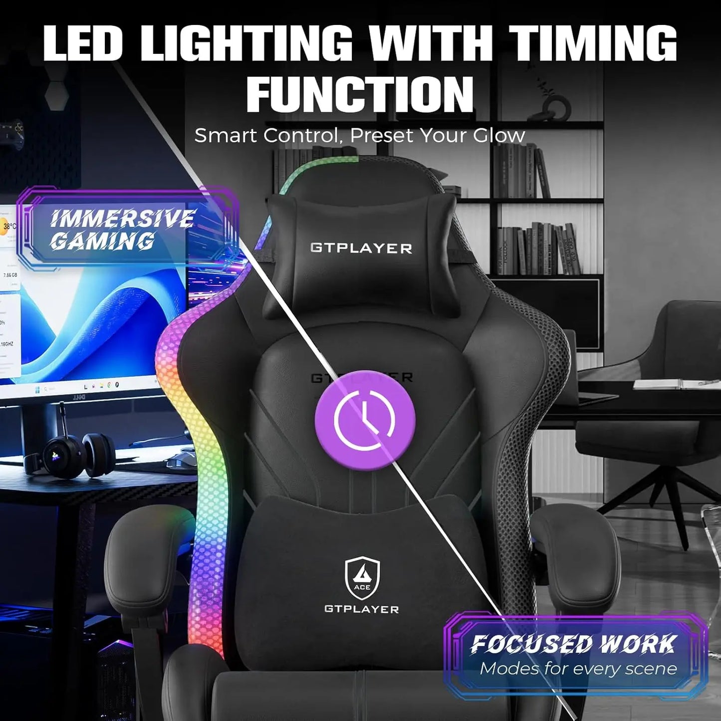 Ergonomic Gaming Chair with RGB LED Lights
