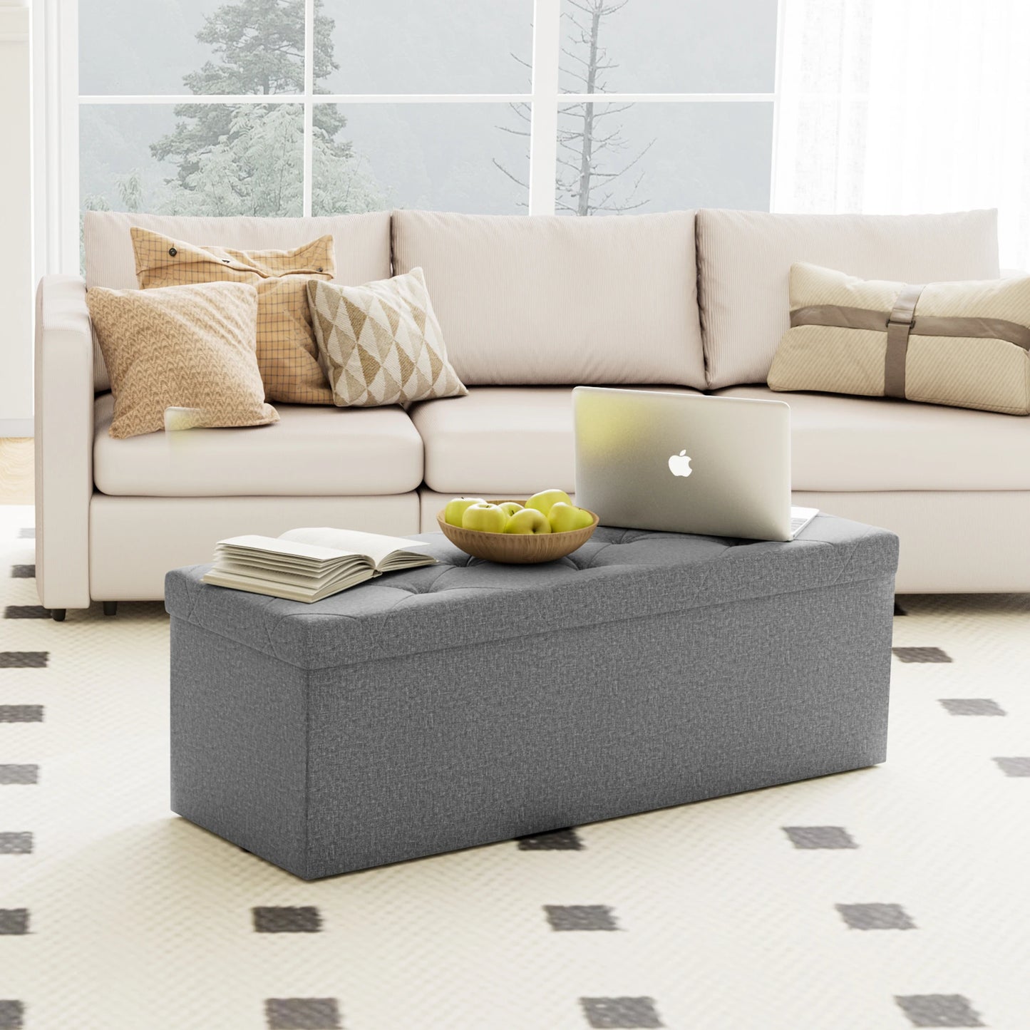 JHK Folding Storage Ottoman Bench