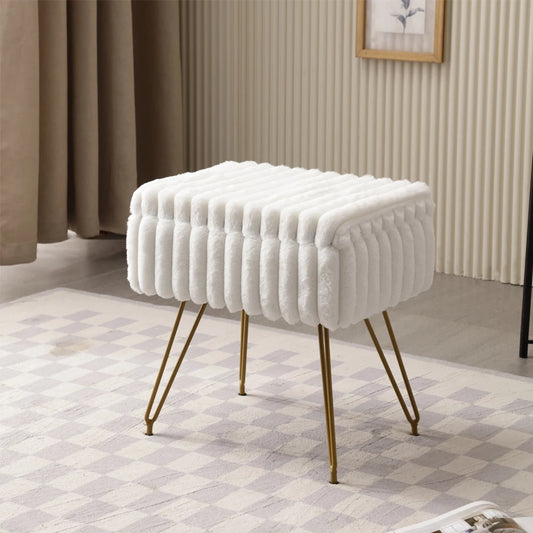 Chic Faux Fur Vanity Stool With Storage