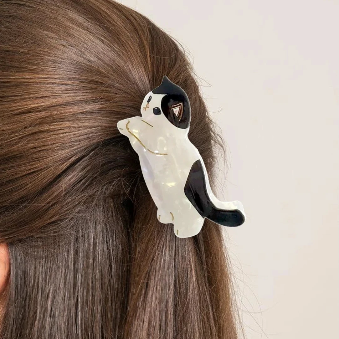 Cute black and white Cat Hair Claw Clip