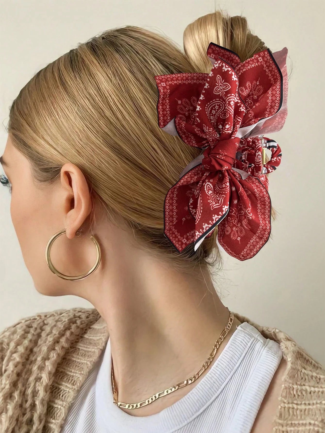 1 piece red bow bandana boho hair claw clip|hair clip|barrette|hair accessories