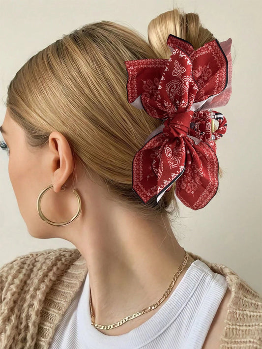 1 piece red bow bandana boho hair claw clip|hair clip|barrette|hair accessories
