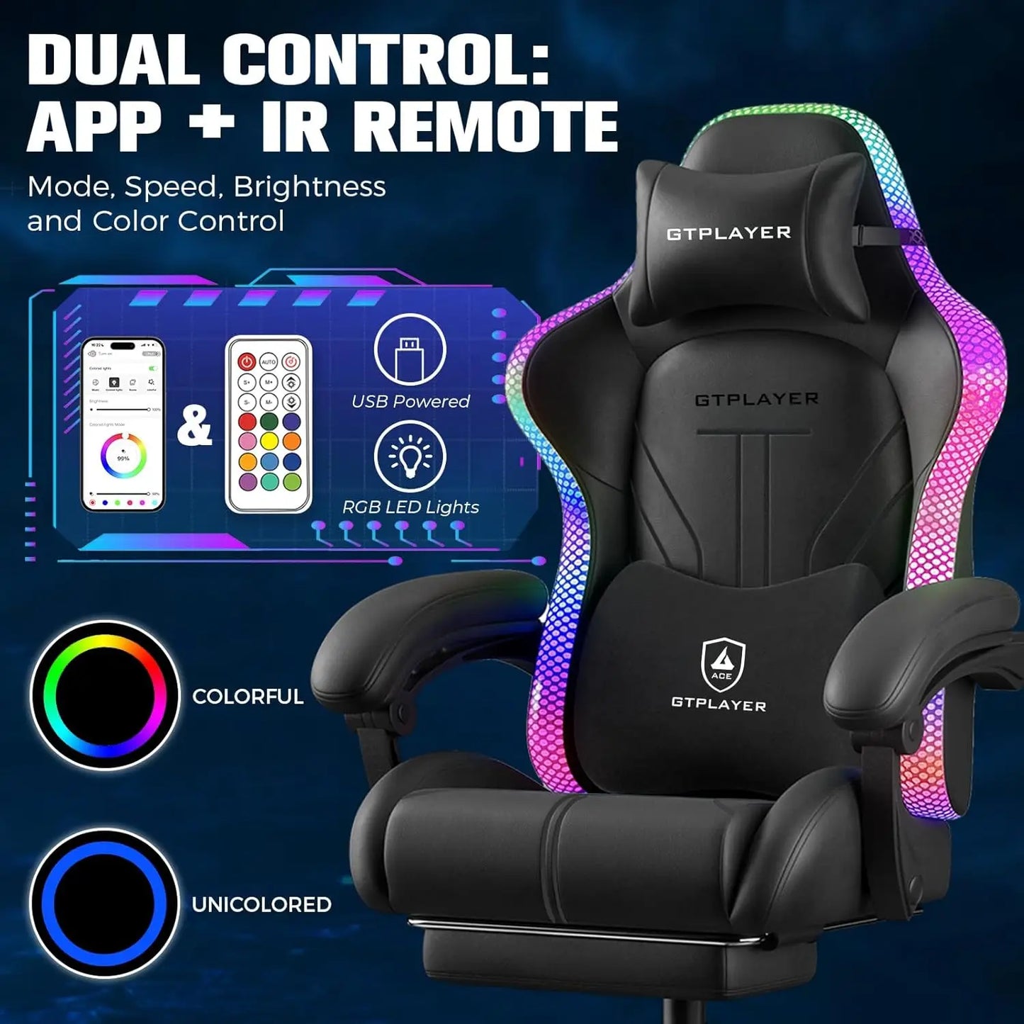 Ergonomic Gaming Chair with RGB LED Lights