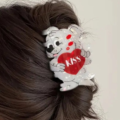 1 piece cartoon bear heart hair claw clip|hair clip|barrette|hair accessories