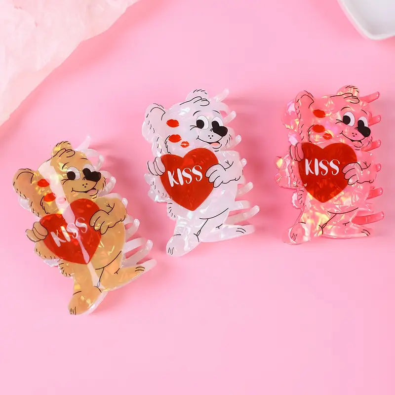 1 piece cartoon bear heart hair claw clip|hair clip|barrette|hair accessories