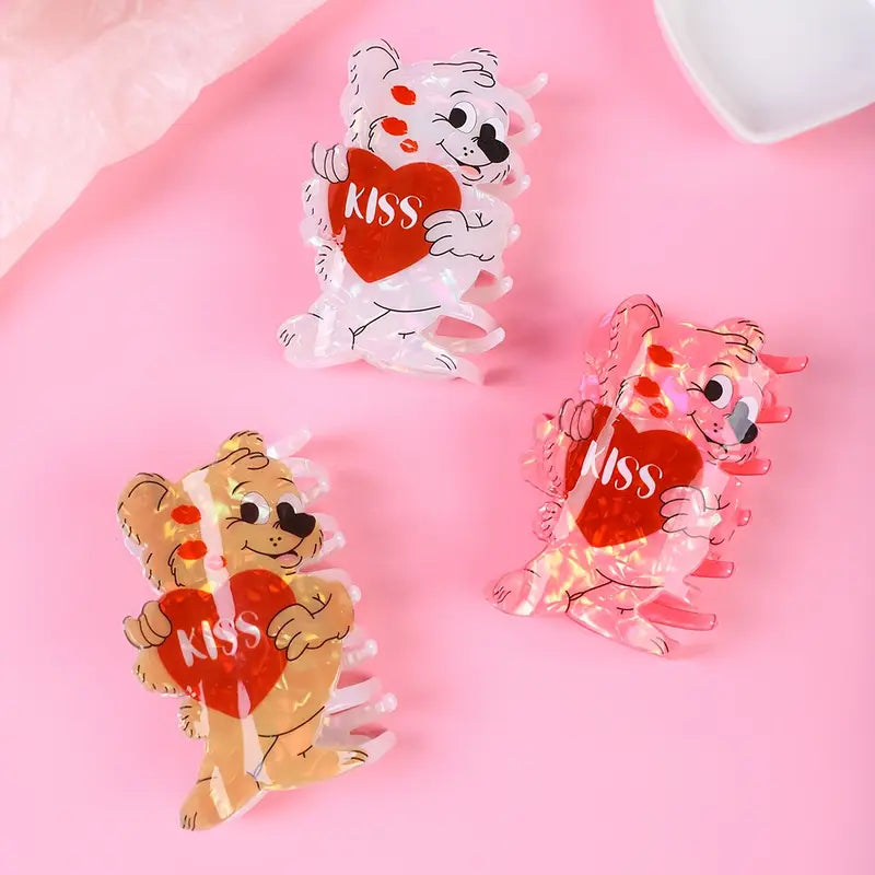 1 piece cartoon bear heart hair claw clip|hair clip|barrette|hair accessories