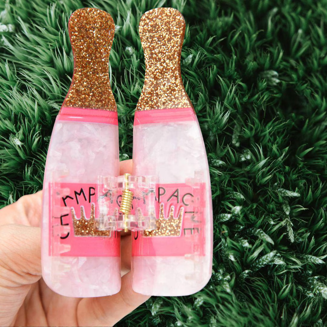 1 piece pink champagne bottle hair claw clip|hair clip|barrette|hair accessories