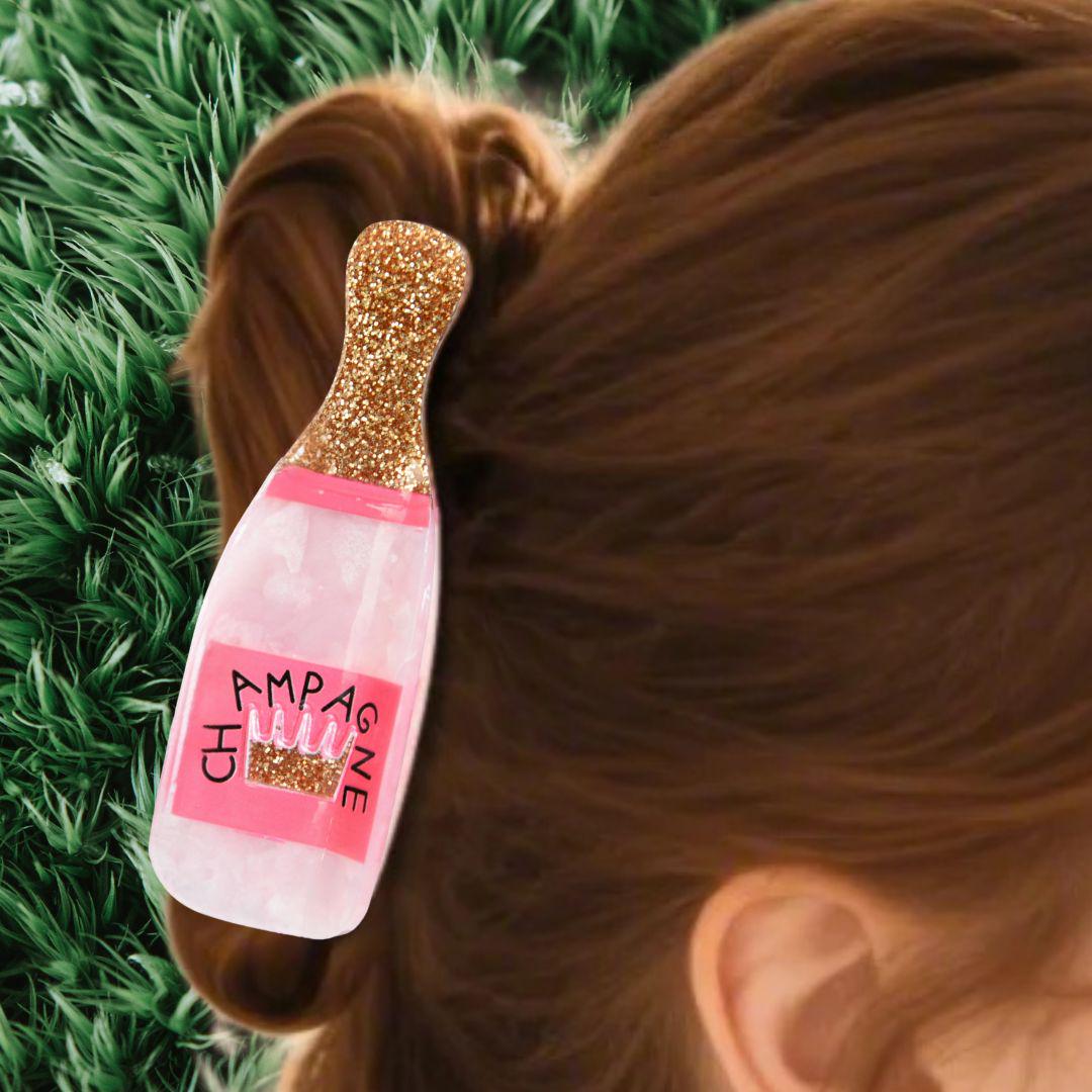 1 piece pink champagne bottle hair claw clip|hair clip|barrette|hair accessories